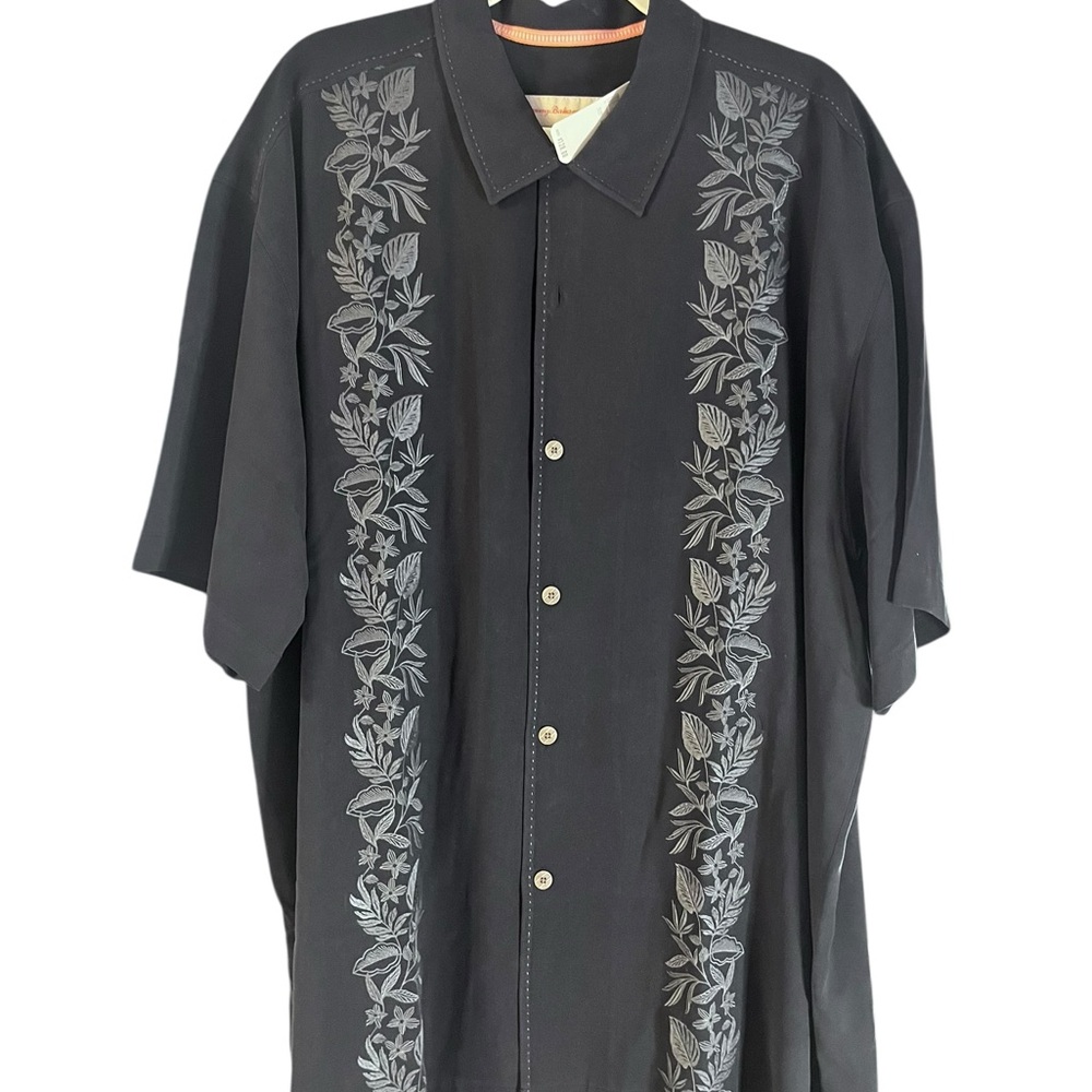 Tommy Bahama Black 100% Silk Road to Havana Camp Shirt NWT Sz XLX/TGT